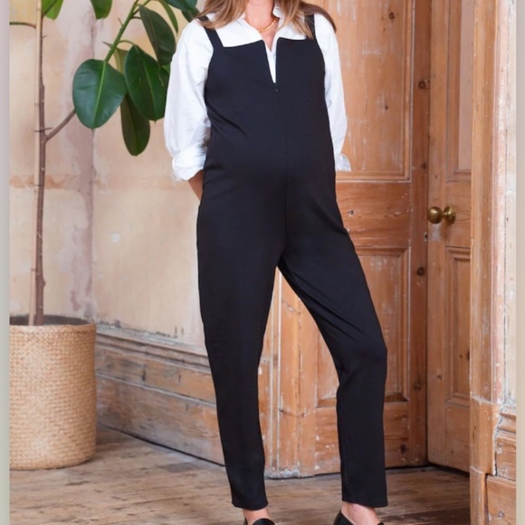 Seraphine Jersey Maternity Nursing Dungarees Jumpsuit Adjustable Zip Black 6 - Picture 1 of 10